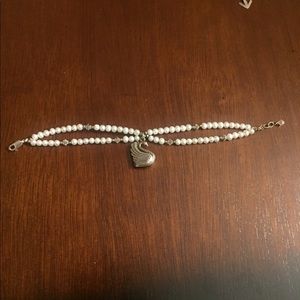 Pearl and crystal swan bracelet